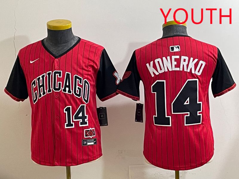 Youth 2025 Chicago White Sox #14 Konerko Red Stripe Joint Name Nike MLB Jersey style 5->youth mlb jersey->Youth Jersey